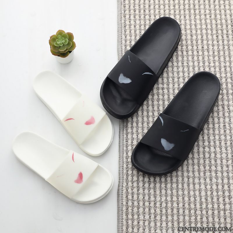 Chaussons Femme Mode Été Tongs Chaussons Fantaisie De Maison Semelle Doux Noir