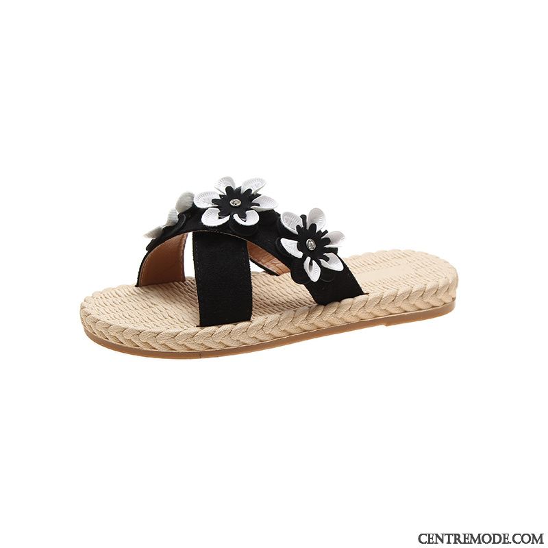 Chaussons Femme Plage Été Outwear Plates Tongs Chaussons Décontractée Noir