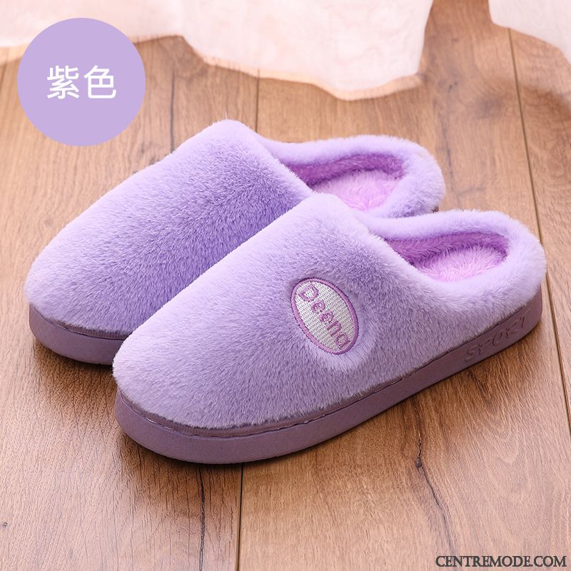 Chaussons Femme Semelle Épaisse Intérieur Chauds Tongs Chaussons Semelle Doux Antidérapant Violet