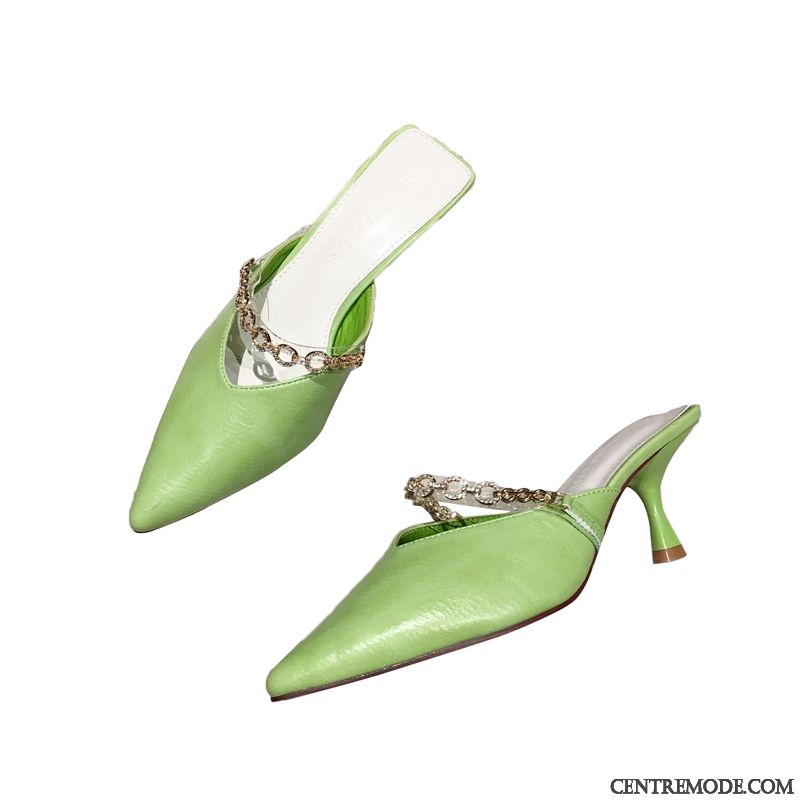 Chaussons Femme Tous Les Assortis Escarpins Imitation Strass Fille Été Pointe Pointue Rouge Vert