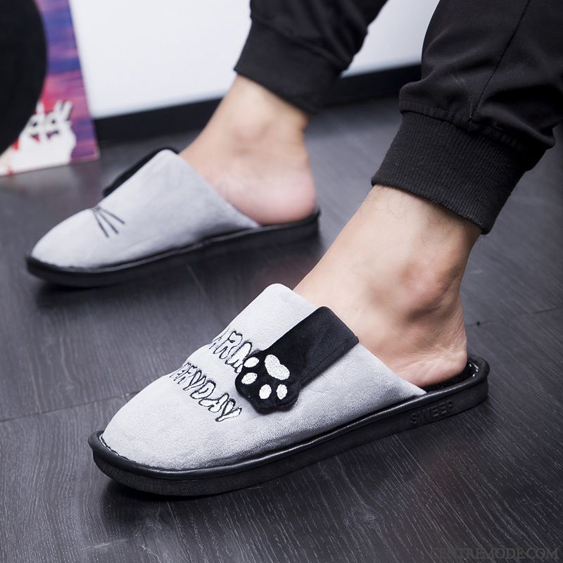 Chaussons Homme Fantaisie Chauds Hiver Antidérapant Charmant Intérieur Gris