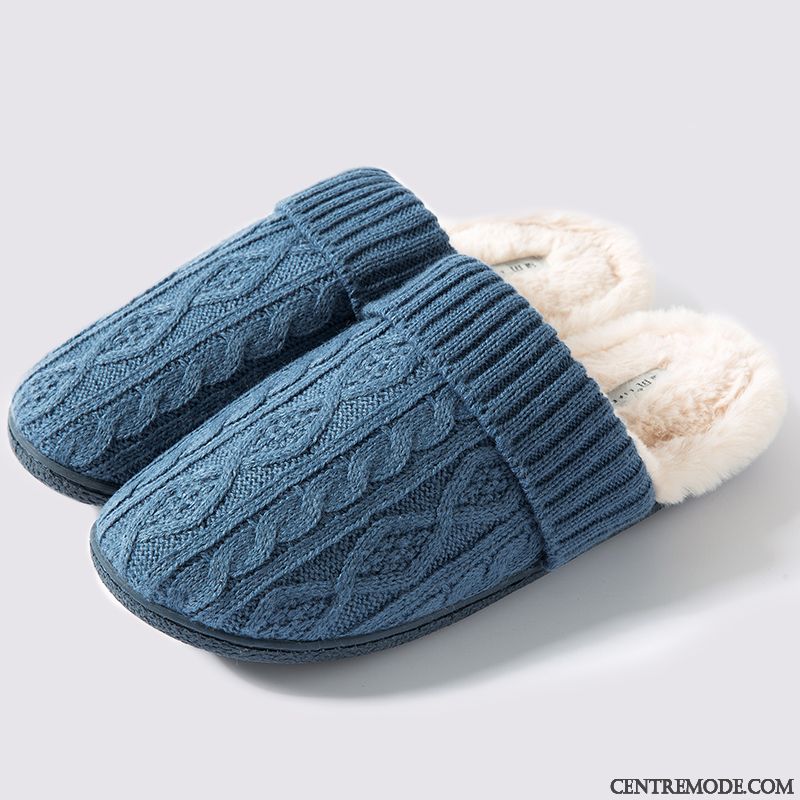 Chaussons Homme Fantaisie Femme Tongs Chaussons Hiver Intérieur Semelle Épaisse Bleu