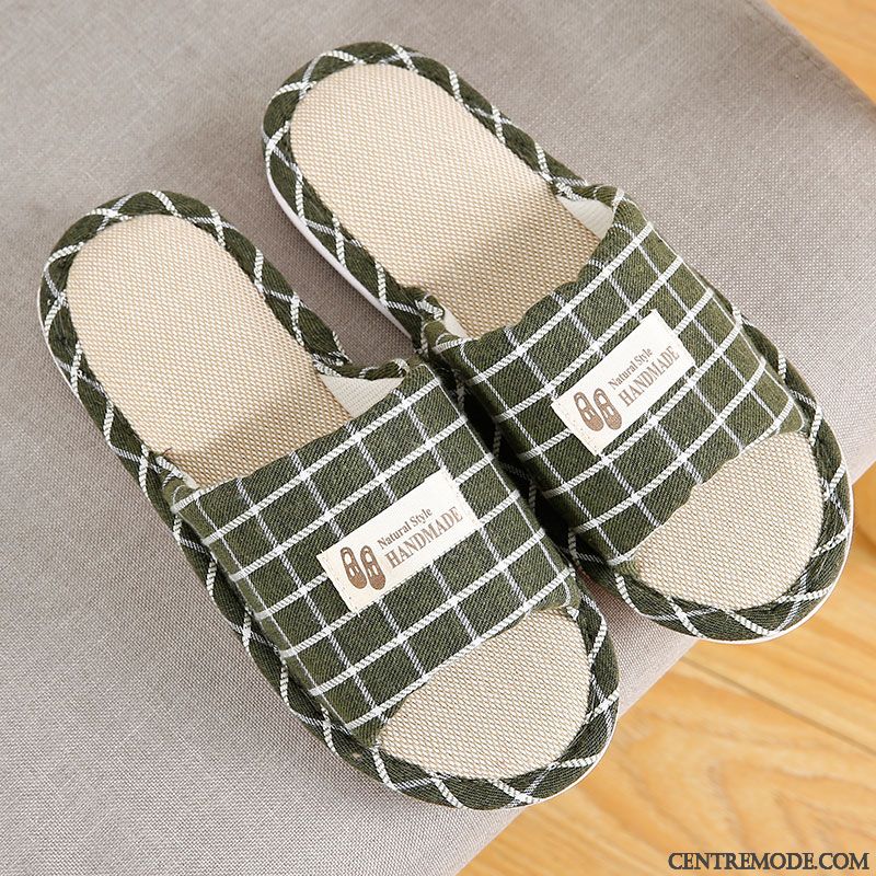 Chaussons Homme Femme Été De Maison Tongs Chaussons Matelassé Toutes Les Saisons Vert