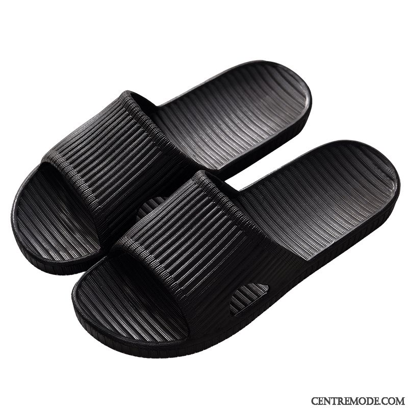 Chaussons Homme Intérieur Antidérapant De Maison Semelle Doux Été Salle De Bains Noir