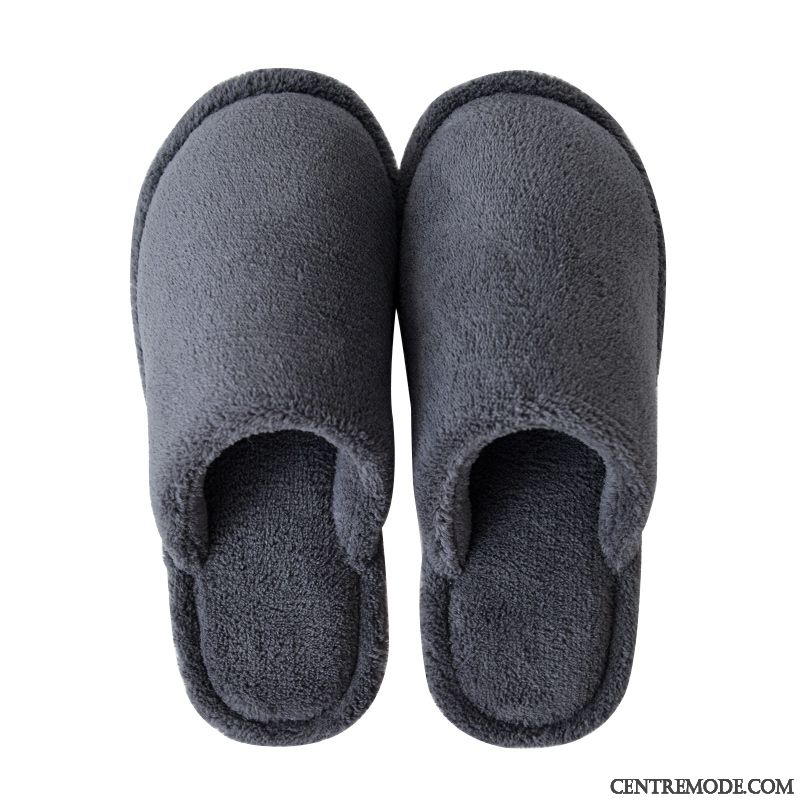 Chaussons Homme Matelassé Semelle Épaisse Fantaisie Chauds Femme Tongs Chaussons Gris