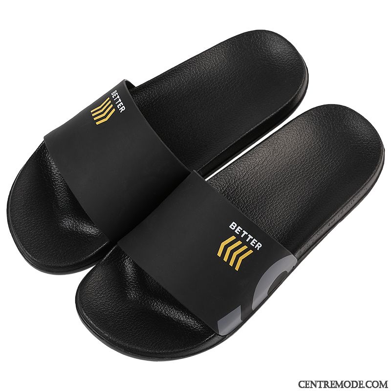 Chaussons Homme Outwear Antidérapant Tendance Salle De Bains Semelle Doux Fantaisie Noir