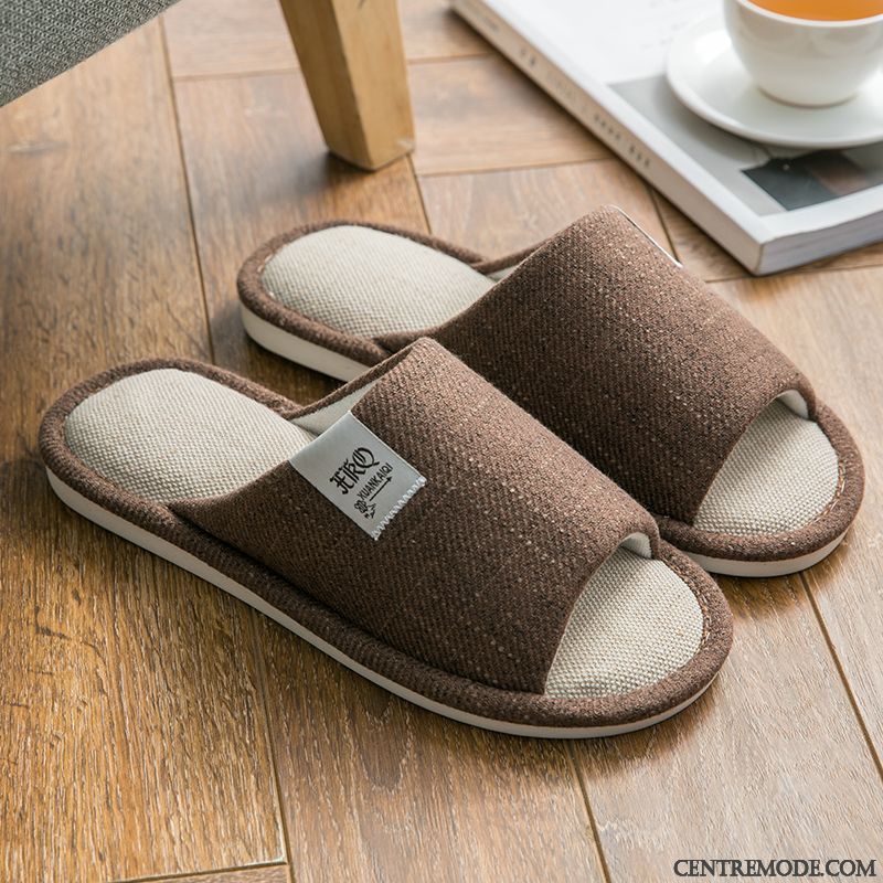 Chaussons Homme Semelle Doux Toutes Les Saisons De Maison Fantaisie Femme Intérieur Marron