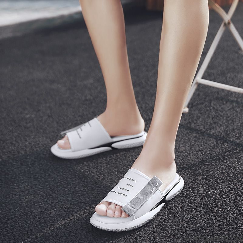 Chaussons Homme Tendance Velcro Été Mode Plage Tongs Chaussons Blanc Rouge