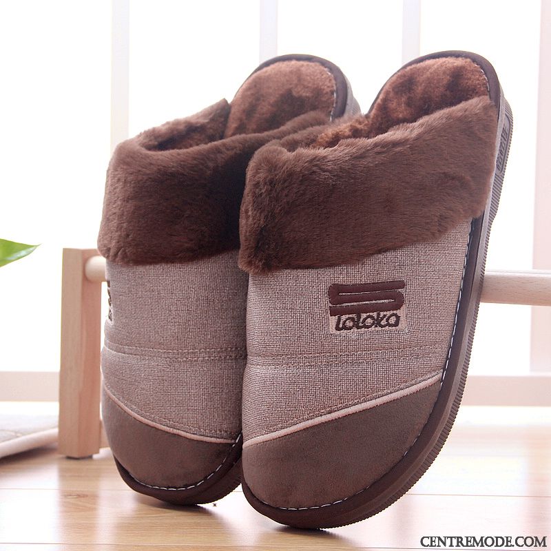 Chaussons Homme Tongs Chaussons Semelle Épaisse Hiver Grande Taille Matelassé Extra Large Marron
