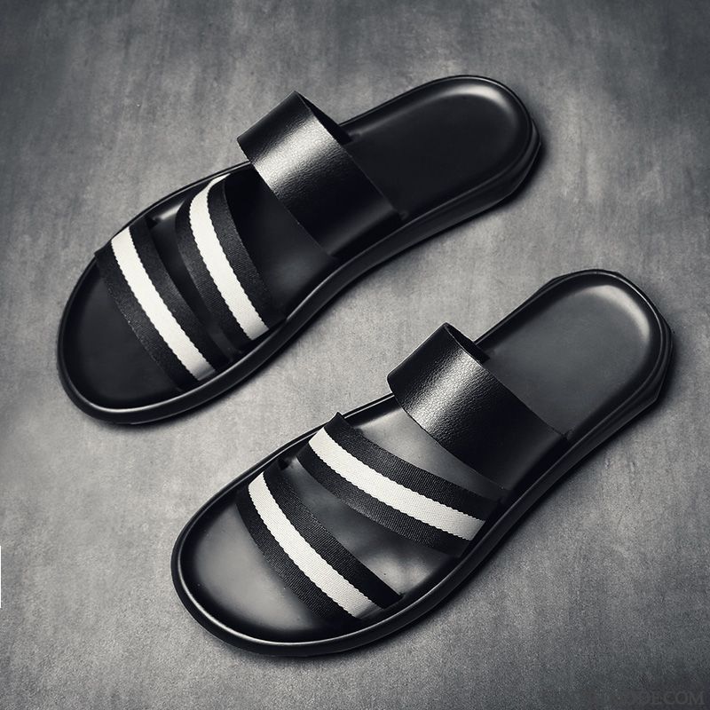 Chaussons Homme Tongs Chaussons Été Tendance Tous Les Assortis Outwear Décontractée Noir