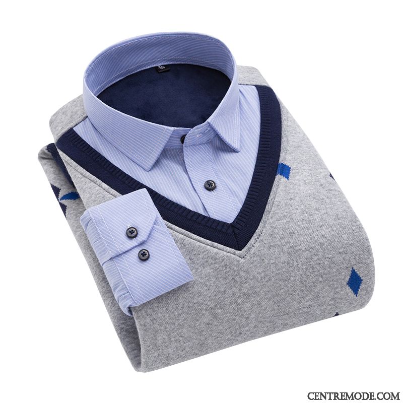 Chemise Homme Cintrée Pas Cher Bleu Aigue-marine Gris, Chemise Manche Courte Homme Grande Taille Pas Cher