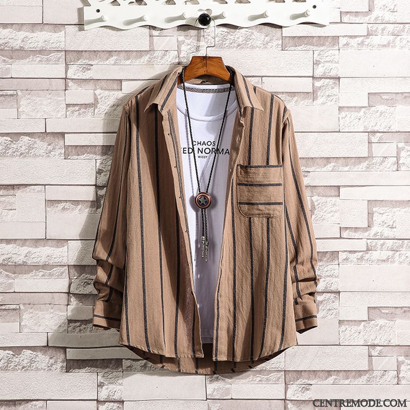 Chemise Homme Lin Manches Longues, Chemise Homme Promo Jaune Vert Bordeaux