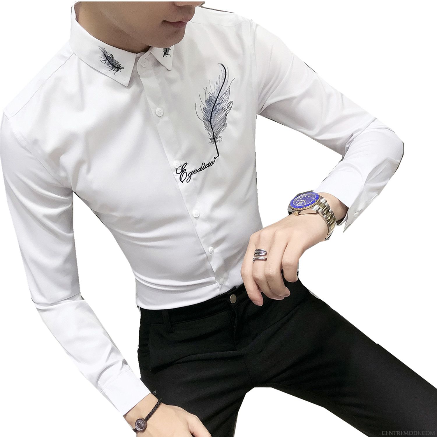 Chemise Homme Tendance Pas Cher, Chemises Hommes Manches Courtes Grandes Marques Bleu Marin Argent