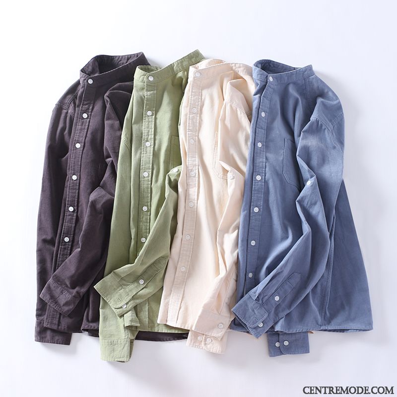 Chemises Homme Col Mandarin Velours Côtelé Tendance Une Veste Col Rond L'automne