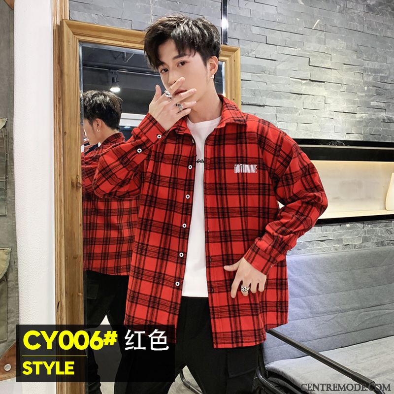 Chemises Homme Décontractée Manche Baggy Chemisette Tendance Été Rouge