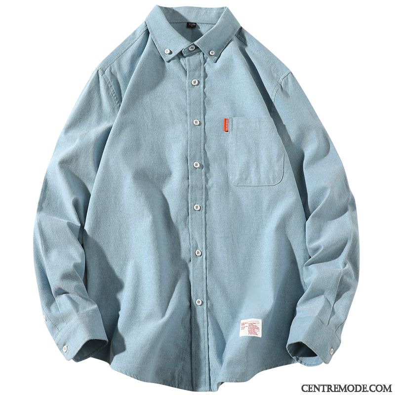 Chemises Homme Décontractée Été Tendance Longues Manteau Une Veste Pure Bleu