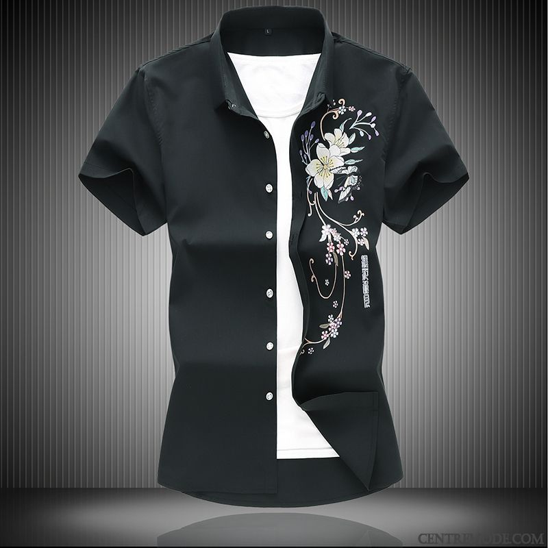 Chemises Homme Grande Taille Courte Légère Art Maillot De Corps Été Impression Noir