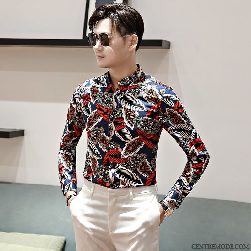 Chemises Homme Légère Beau Floral Tendance Longues Fleur Impression Bleu Rouge