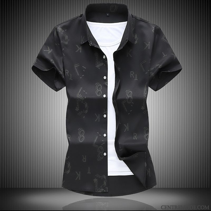 Chemises Homme Manche Demi Manche Été Outwear Grande Taille Impression Noir