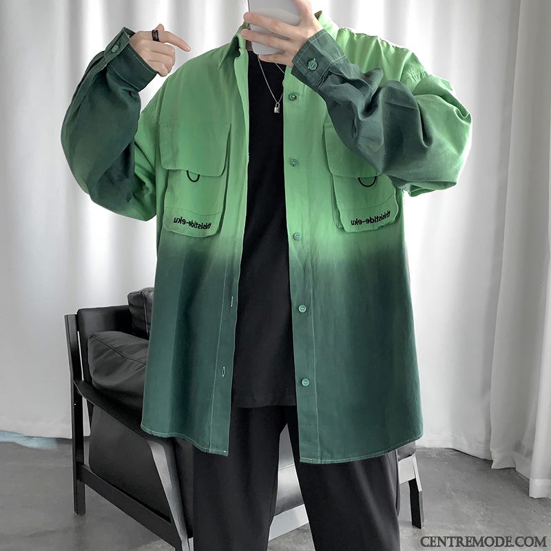 Chemises Homme Manteau Cargo Longues Beau Tendance Printemps Vert