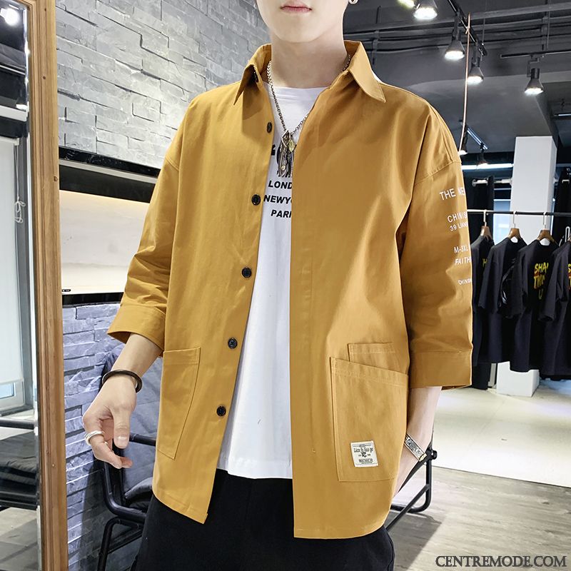 Chemises Homme Manteau Décontractée Courte Tendance Légère Été Jaune