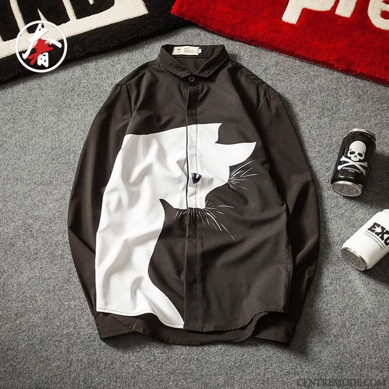 Chemises Homme Printemps Slim Tendance Longues Jeunesse Grande Taille Blanc Noir