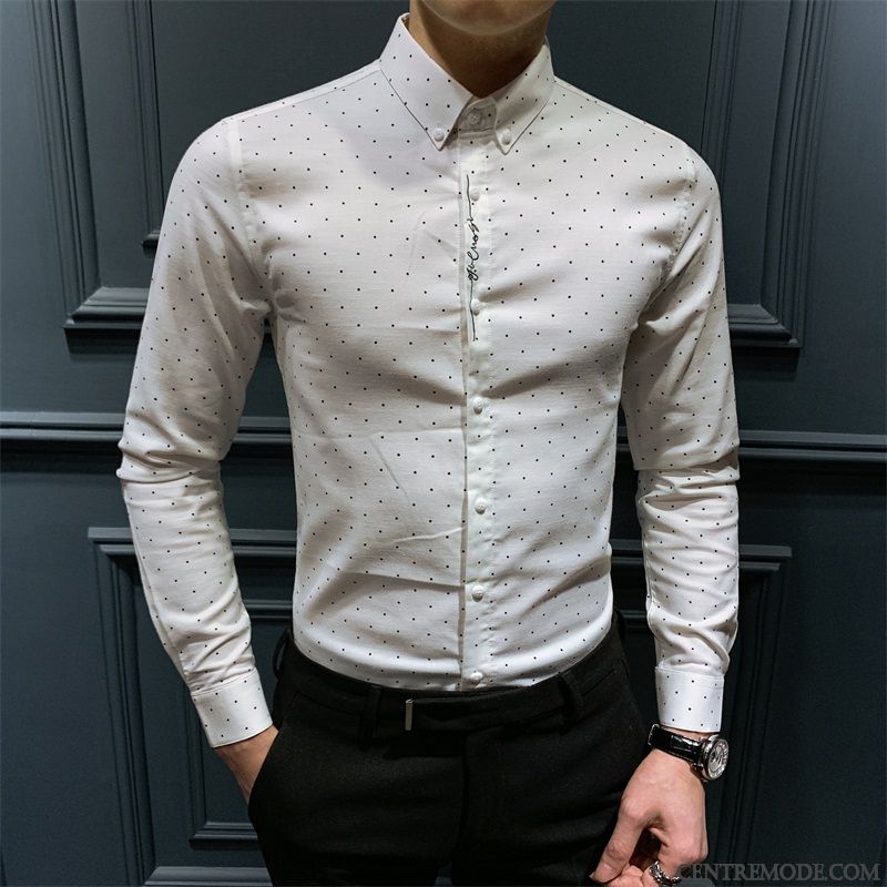 Chemises Homme Slim Tendance L'automne Points Beau Longues Blanc