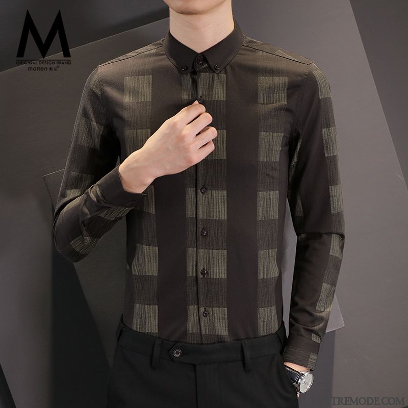 Chemises Homme Tendance Décontractée De Travail Hiver Longues Carreaux Marron