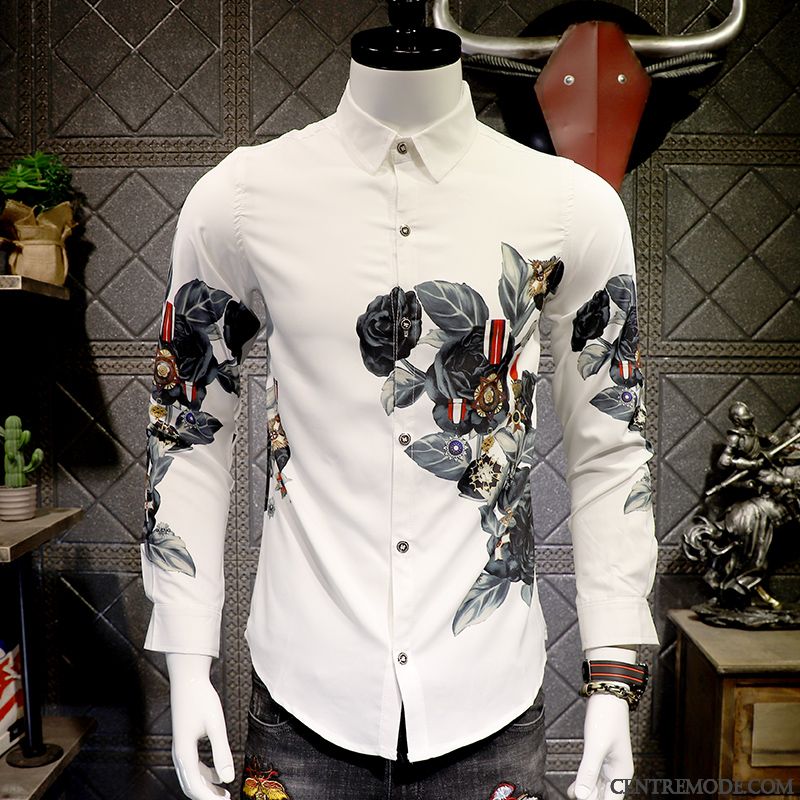 Chemises Homme Tendance Jeunesse Printemps Grande Taille Longues L'automne Blanc