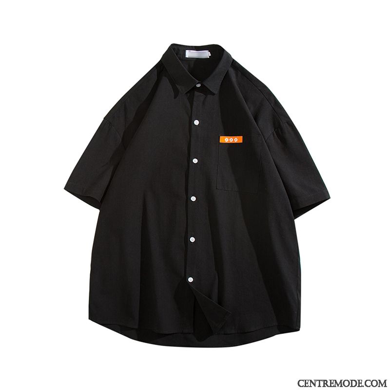 Chemises Homme Tendance Manche Été Décontractée Chemisette Simple Noir