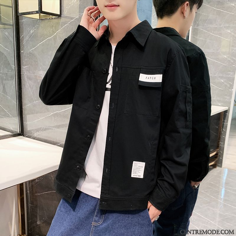 Chemises Homme Tendance Printemps Beau Décontractée Longues Manteau Noir
