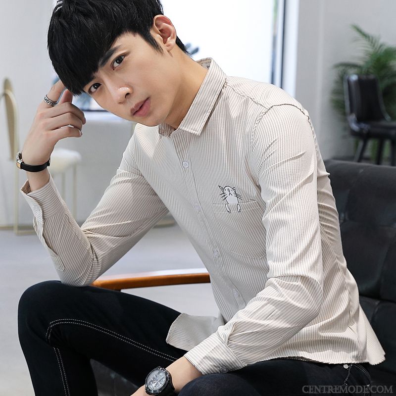 Chemises Homme Étudiant Mode Kaki Tendance Slim Les Adolescents