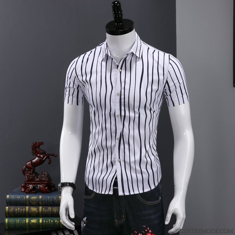 Chemises Homme Été Slim Beau Chemisette Décontractée Légère Noir
