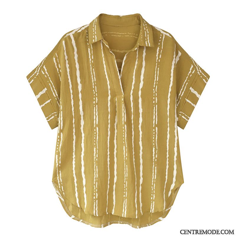 Chemisiers Femme Baggy Courte Col V Une Veste Chemise Été Blanc Jaune