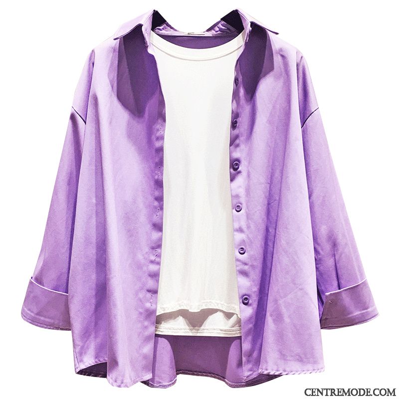 Chemisiers Femme Baggy L'automne Chemise Longues Crème Solaire Étudiant Pure Violet