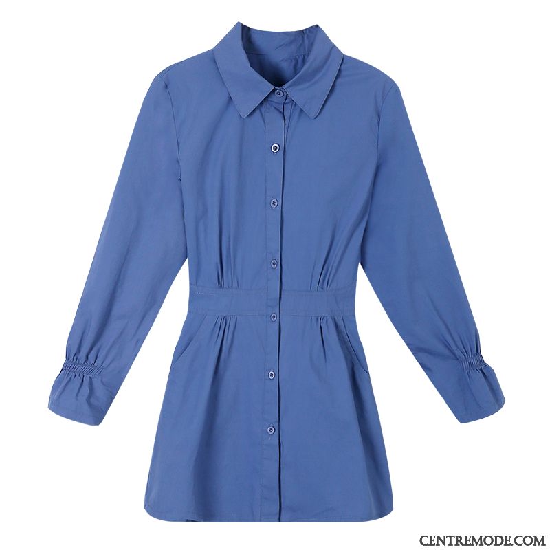 Chemisiers Femme Chemise Nervurées Manteau Longue Une Veste Printemps Bleu