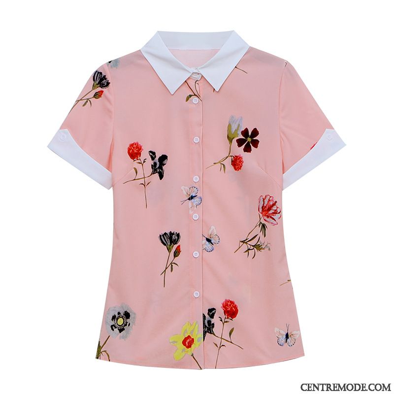 Chemisiers Femme Courte Été Chemise Floral Rose