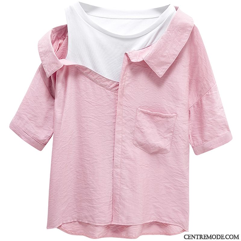 Chemisiers Femme Deux-pièces Été Désign Dame Baggy Chemise Blanc Rose