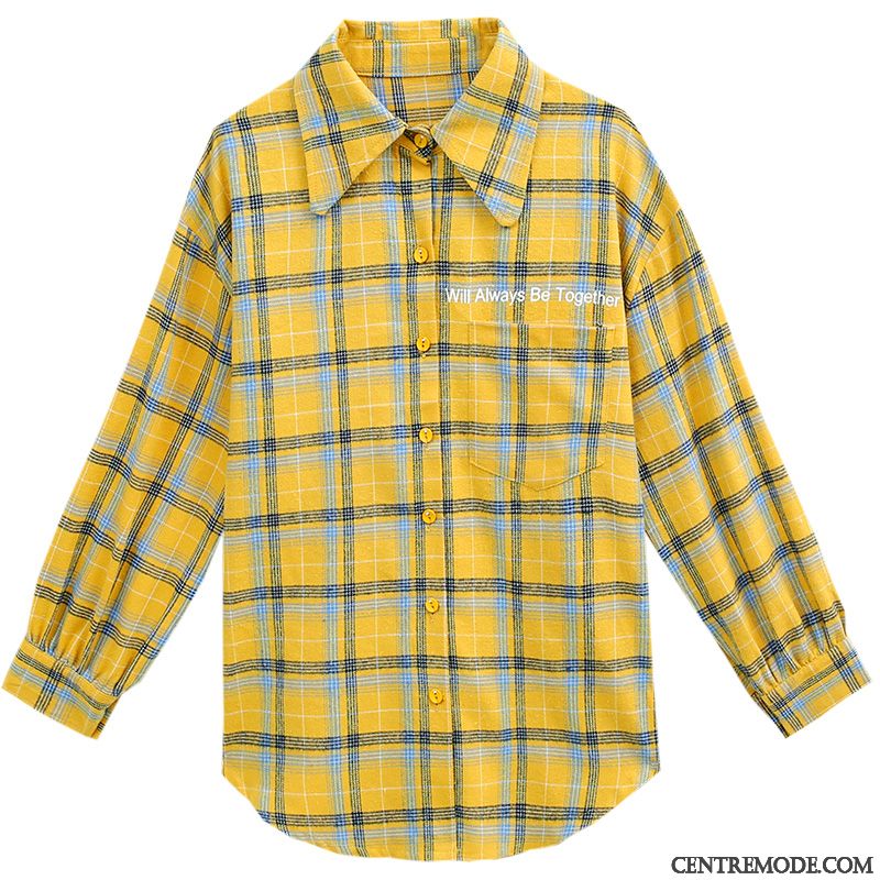 Chemisiers Femme Décontractée Chemise L'automne Tendance Carreaux Longues Jaune