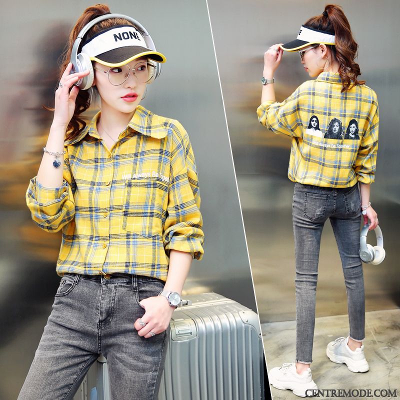 Chemisiers Femme Désign Baggy Chemise Été Printemps Une Veste Jaune