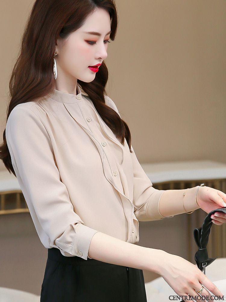 Chemisiers Femme L'automne Été Mousseline De Soie Désign Une Veste Longues Blanc