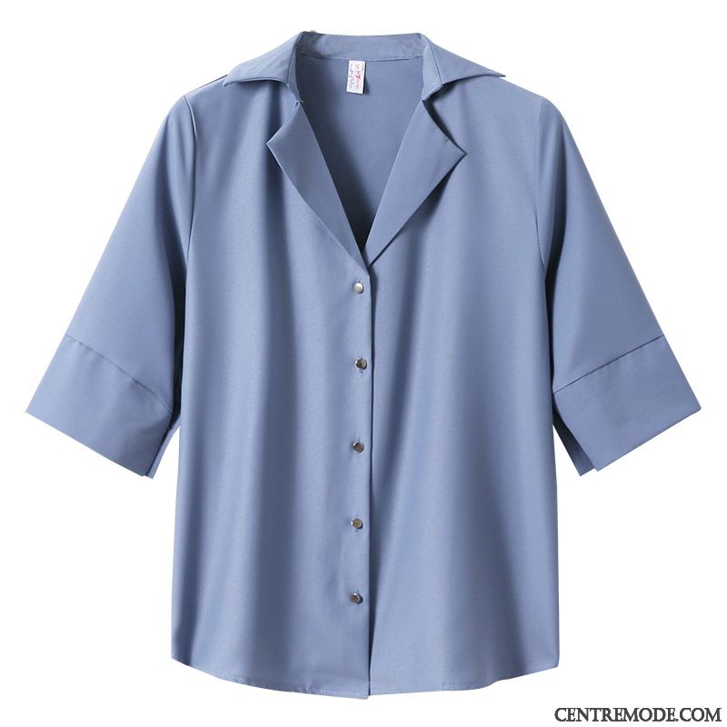 Chemisiers Femme Mousseline De Soie Chemise Tempérament Été Manche Ultra Bleu