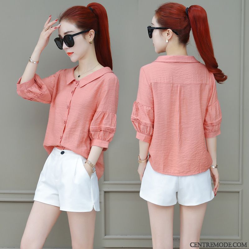 Chemisiers Femme Mousseline De Soie Manche Une Veste Chemise Tempérament Baggy Rouge