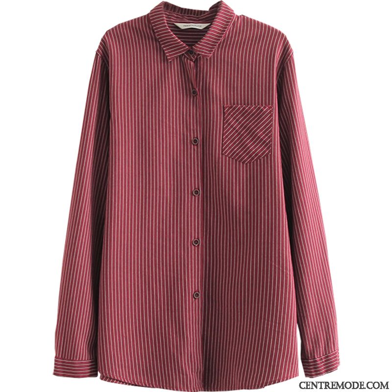 Chemisiers Femme Rayé Original Printemps Longues Une Veste Art Bordeaux