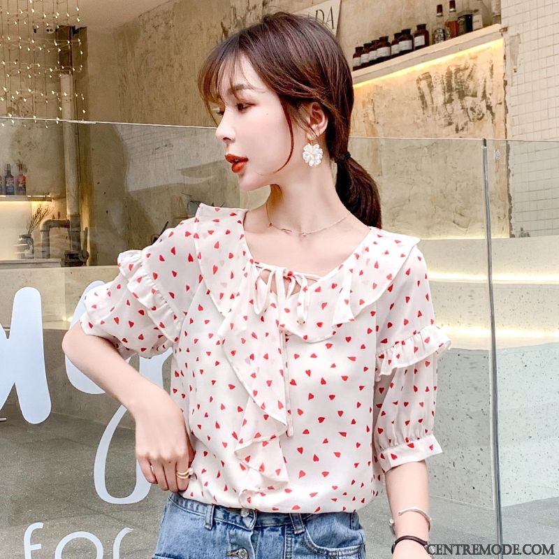 Chemisiers Femme Tempérament Mousseline De Soie Amour Une Veste Chemisette Été Impression Rose