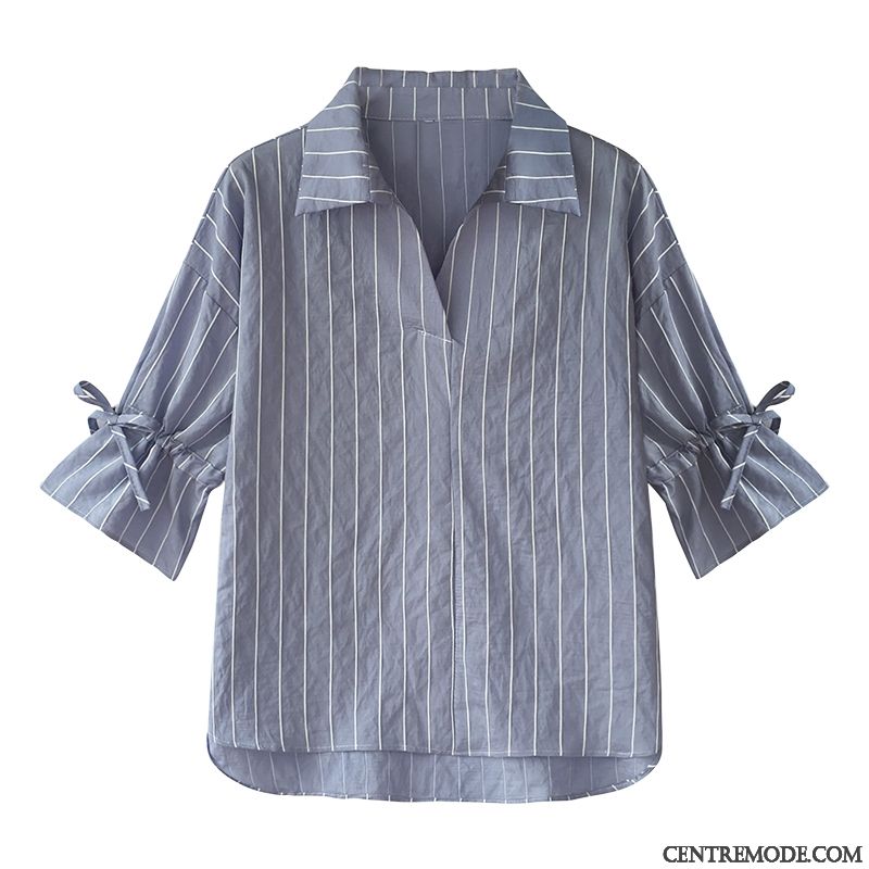 Chemisiers Femme Une Veste Chemise Courte Printemps Désign Mousseline De Soie Bleu Blanc