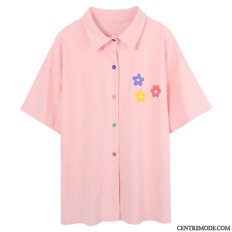 Chemisiers Femme Étudiant Été Courte Une Veste Tendance Désign Couleurs De Bonbons Rose