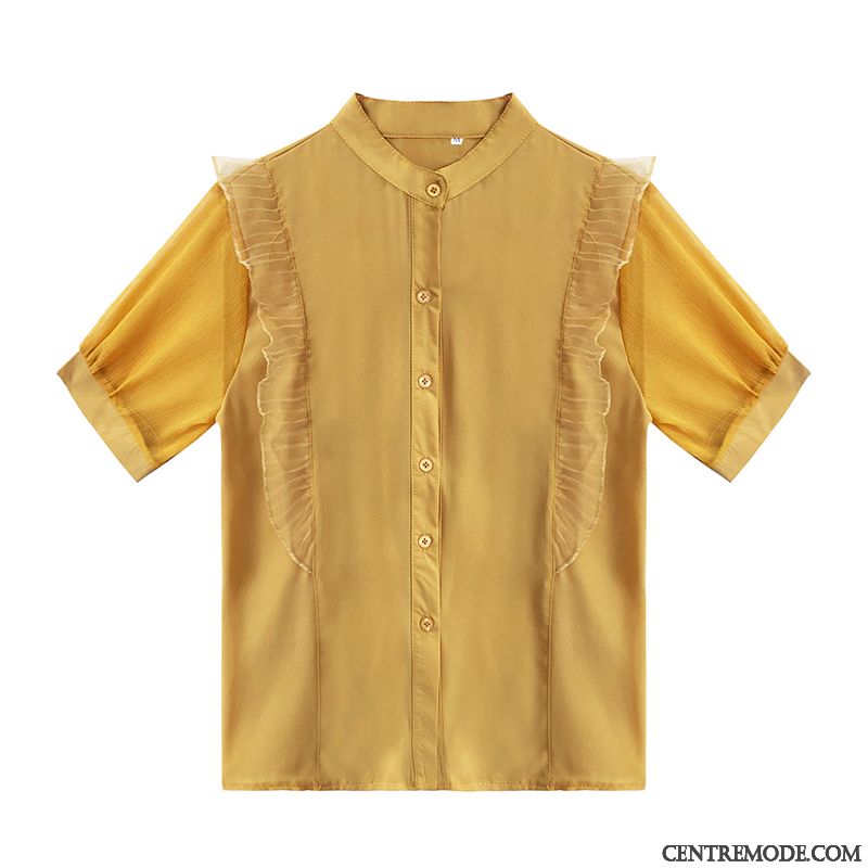 Chemisiers Femme Été Chemise Une Veste Courte Mousseline De Soie Désign Jaune