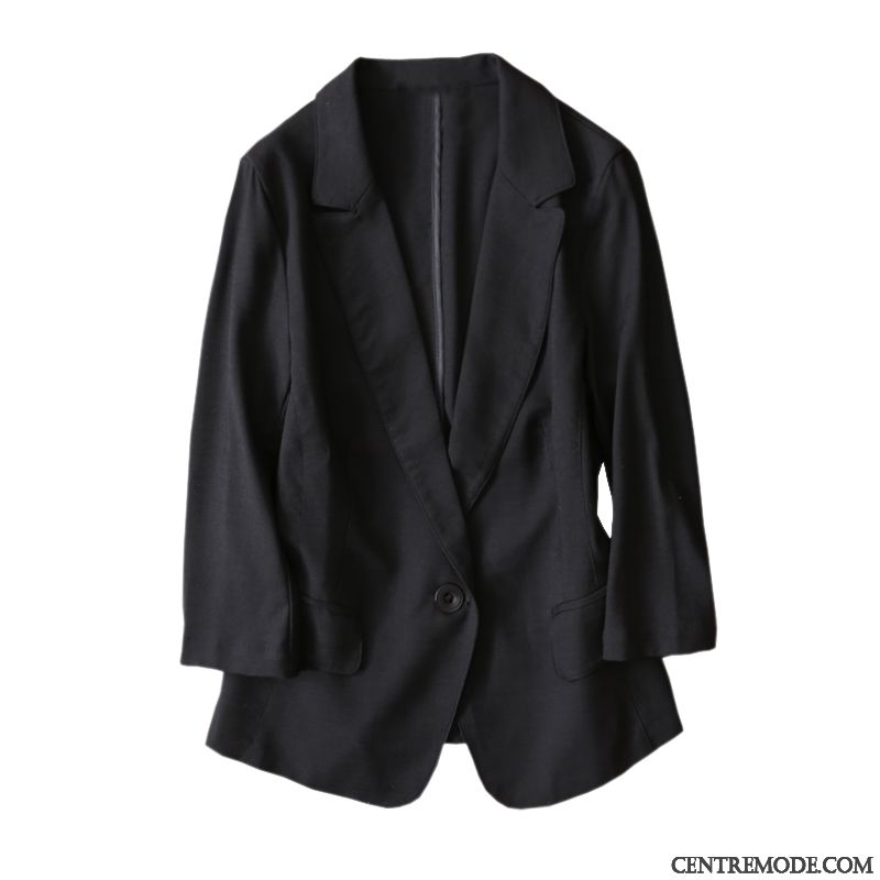 Costumes Blazer Femme Courte Soie Printemps Manche Slim Légère Noir