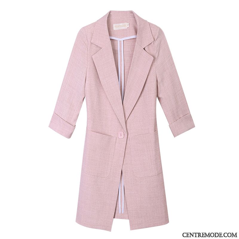 Costumes Blazer Femme Longue Printemps Manteau Dame Décontractée Tendance Rose